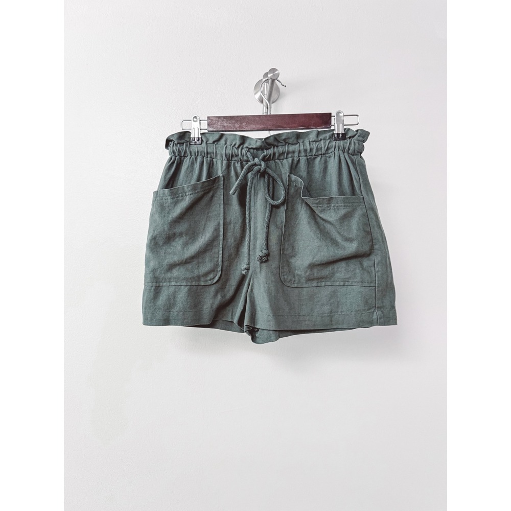 Universal Thread Olive Green Linen Blend Paperbag Waist Shorts Womens Small